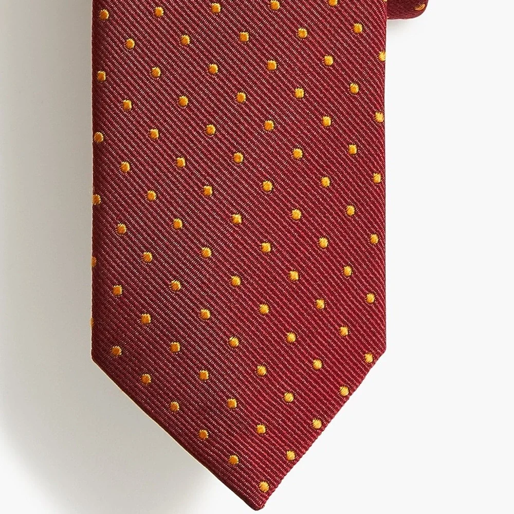 J. Crew 100% Silk Burgundy Gold Dots Tie NWT